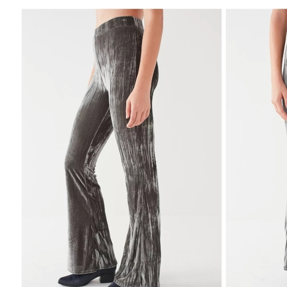 Urban Outfitters Alura Velvet Flare Pant Olive Green Grey High Waist Stretch - Picture 4 of 16